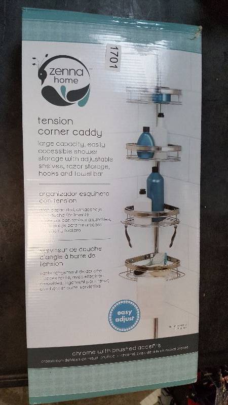 lot 1701 image: Zenna Home Tension Corner Pole Shower Caddy - Chrome