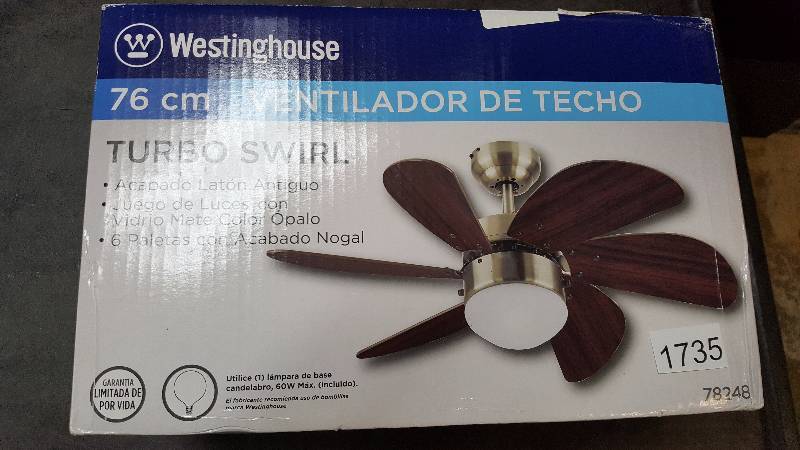 lot 1735 image: Westinghouse 30 Antique Brass Ceiling Fan