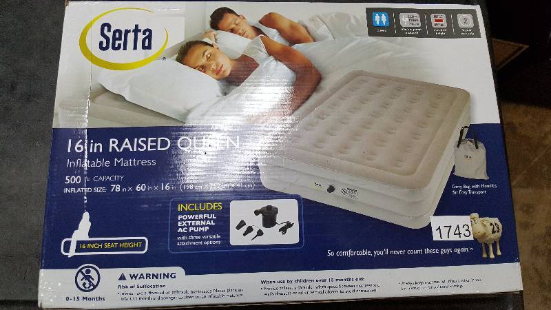 lot 1743 image: Serta 16 Raised Airbed - Queen