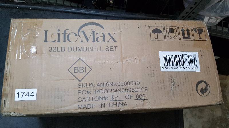 lot 1744 image: LifeMax 6-Pc. Dumbbell Set with Tray