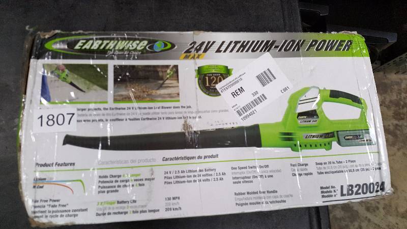 lot 1807 image: Earthwise 24V Lithium-Ion Cordless Leaf Blower