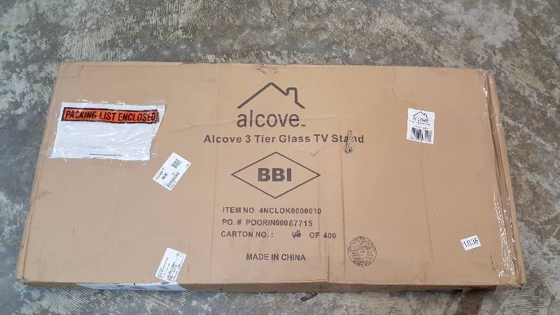 lot 1838 image: alcove 3-Tier TV Stand with Glass Shelves
