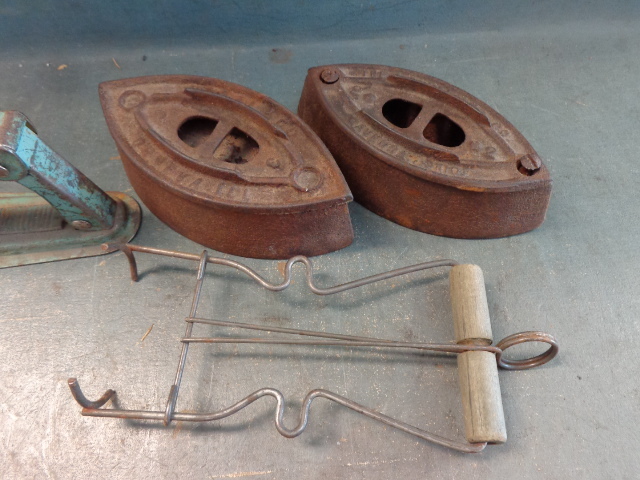 lot 89 image: Antique Nut Cracker and Cast Iron Irons