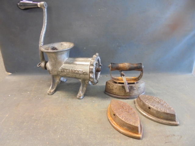 lot 168 image: Vintage Meat Grinder and Irons