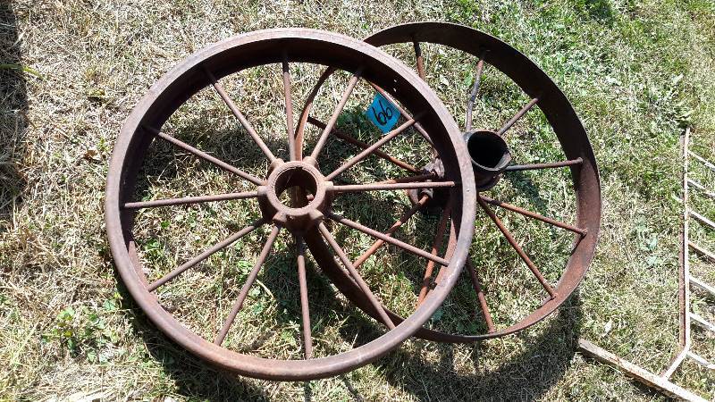 2 Vintage Steel Wagon Wheels AFTON Vintage And Antique Industrial And   5149759 