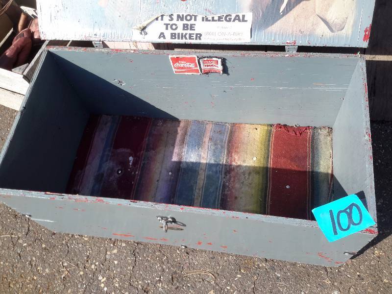 lot 100 image: Wood Movie Theme storage box.