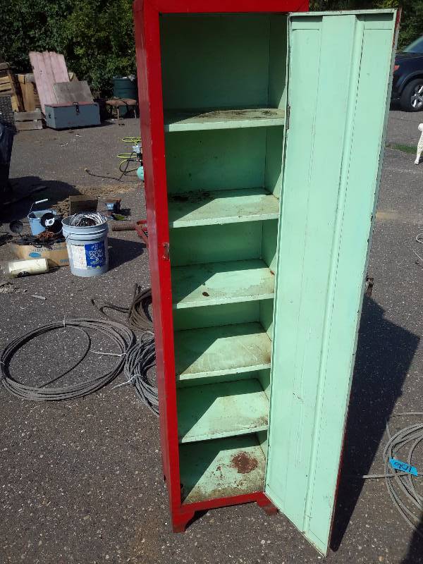 lot 110 image: Narrow metal Storage cabinet
