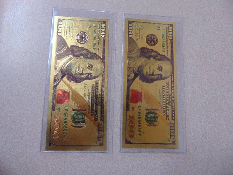 lot 139 image: 24KT 99.9% Pure Gold Plated $100 Dollar Bill Banknote