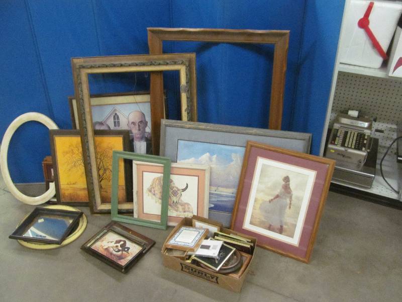 lot 103 image: vintage frames, pictures, tote