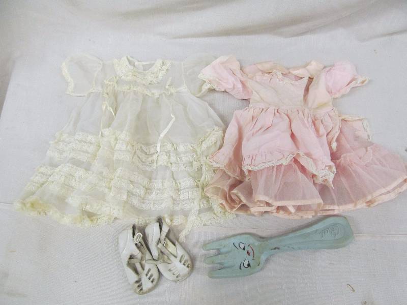 lot 105 image: vintage baby dresses, toy fork
