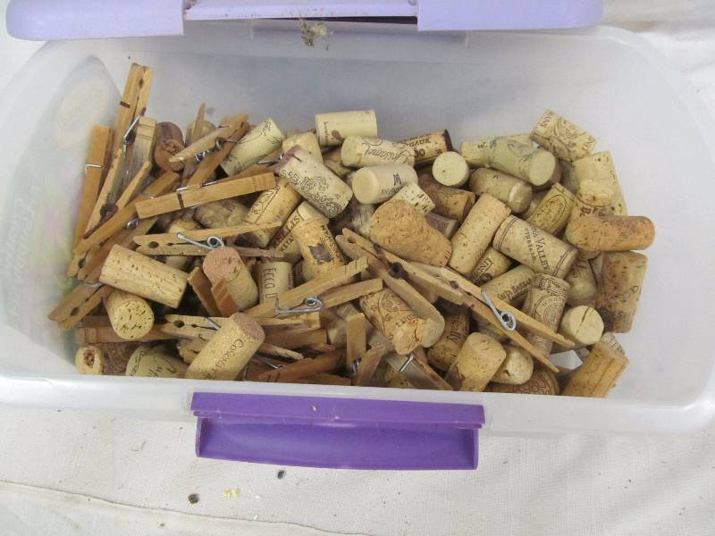 lot 172 image: Wine corks, wood clothes pins
