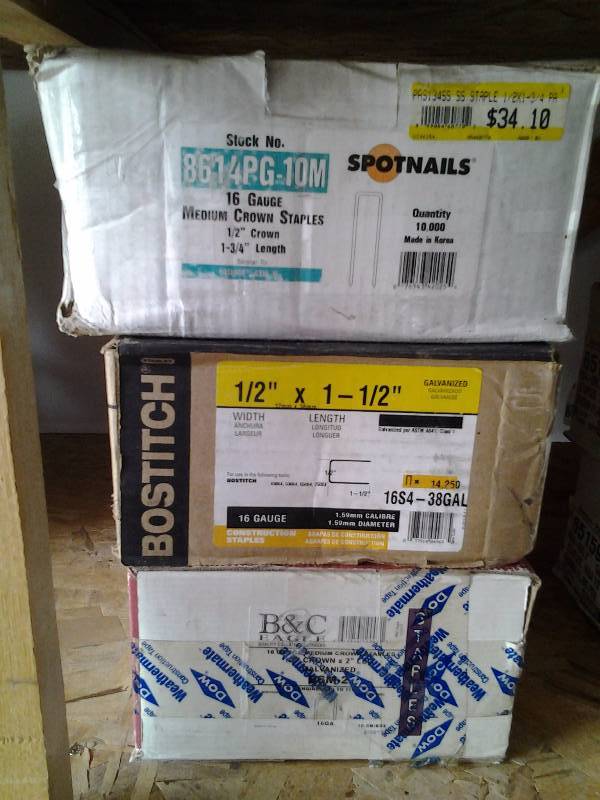 lot 30 image: 3-Boxes 12 Inch Crown Staples, 16 Ga. Staples, 1 12, 1 34, 2 Inch Staples