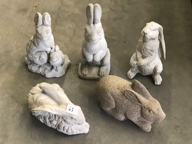 lot 63 image: Lot Of (5) Concrete Rabbits ...