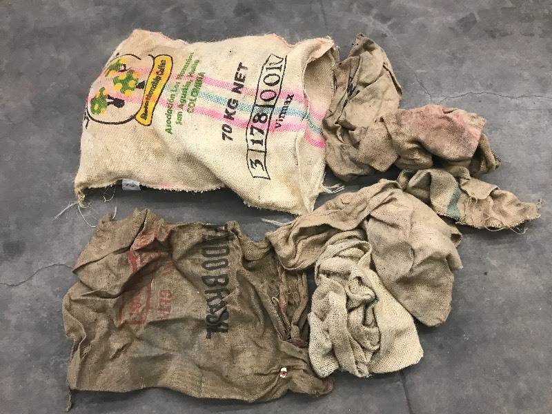 lot 99 image: Large Lot Of Printed Burlap Sacks ...
