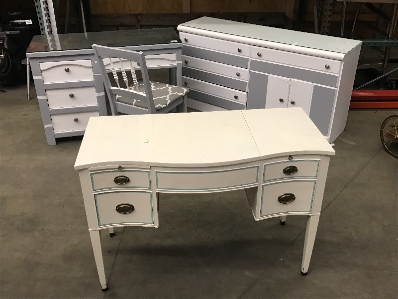 lot 110 image: Lot Of Matching Wooden Desk & Dres...