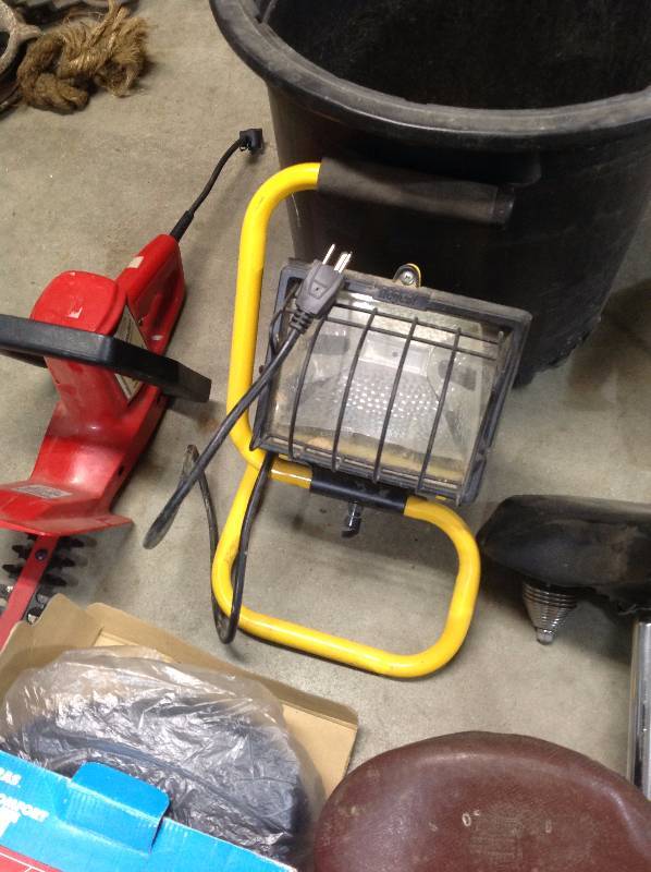 lot 9 image: Bush Wacker, Horse shoes, Plant Pot, bike seats, gutter cleaning