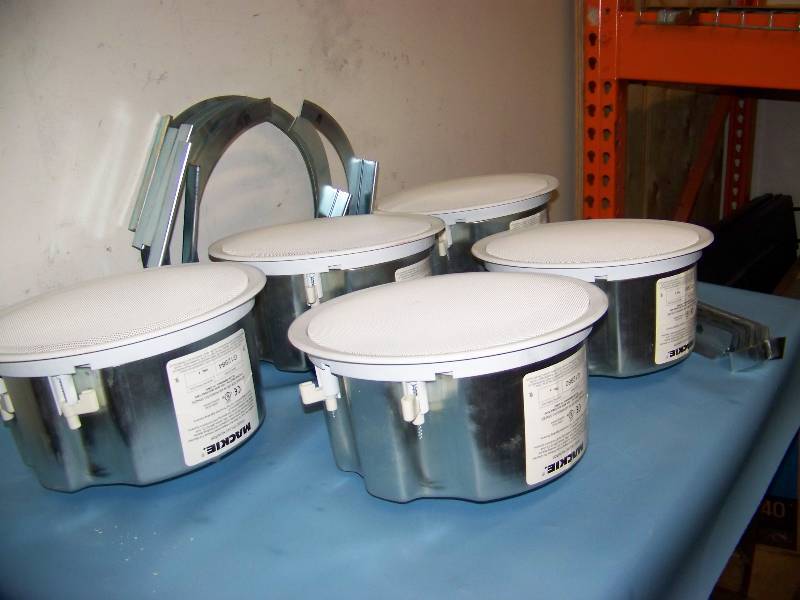 lot 74 image: (5) Mackie, In-Ceiling Monitors  Speakers with Ceiling Tile Brackets