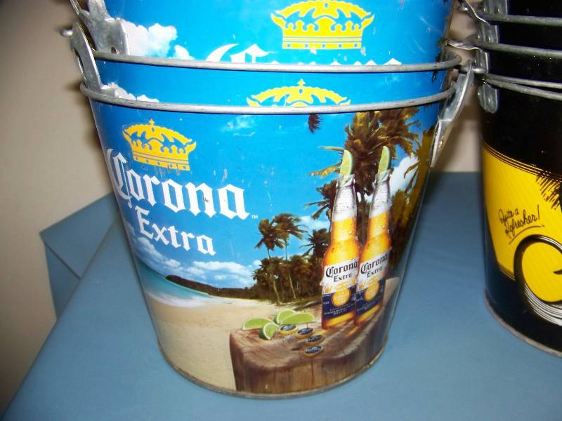 lot 140 image: (10) Corona Beer, Metal Beer Buckets with Crona Marketing