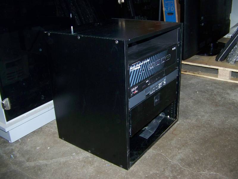 lot 128 image: Wood Encased, Audio  Video Equipment  Component Rack with various Components included