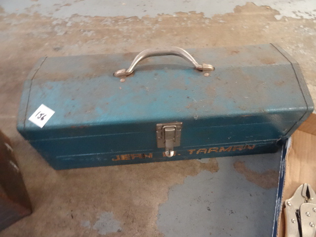 lot 156 image: Metal tool box with vintage unique ...