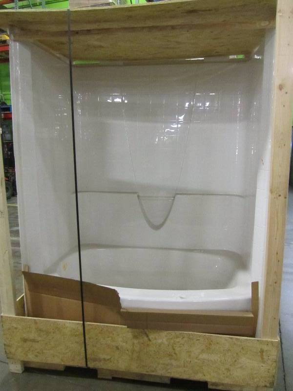 Aquatic Everyday Smooth Tile 60 in. x 36-14 in. to 42 in. x 77-14 in. 1-Piece Bath and Shower Kit with Left Drain in White