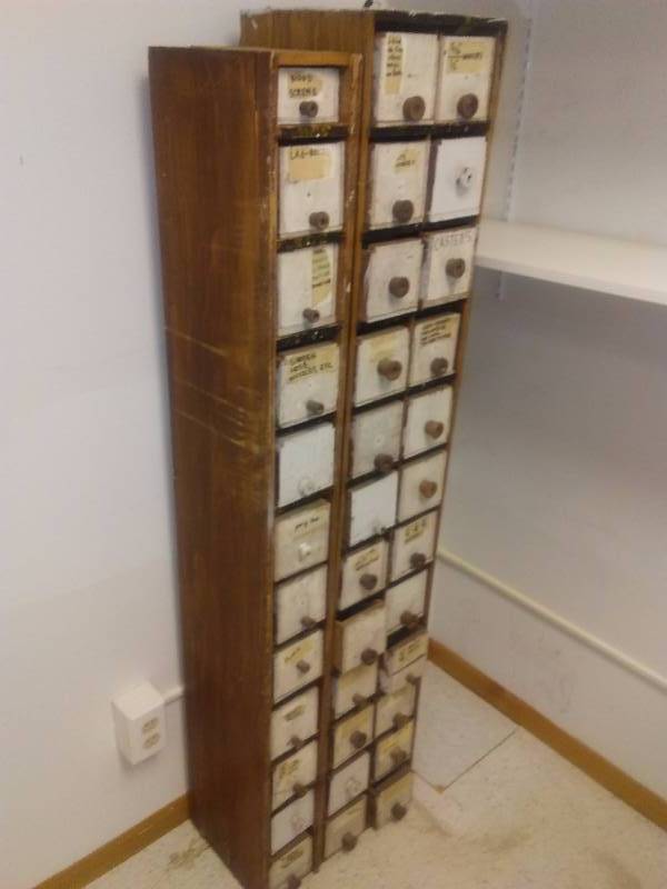 lot 1 image: 36 Drawer Garage Organizer with Misc. Contents