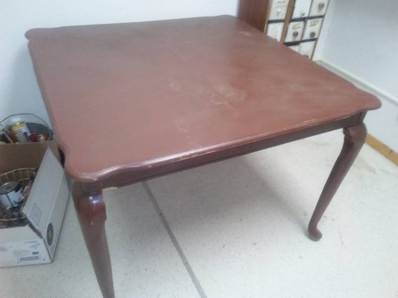 lot 2 image: Vintage Square Wood Table, 42 x 42 x 30 inches, has been painted