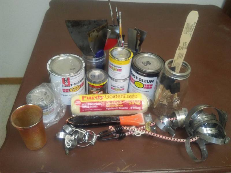lot 3 image: Misc. Paint Supplies, garden hand tools, clamps and more