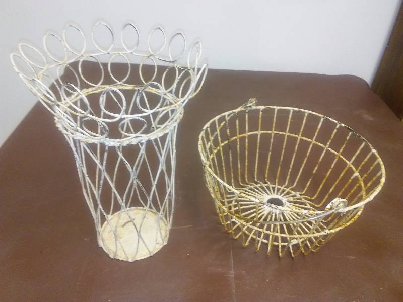 lot 4 image: Vintage Metal Baskets (2) 13  Tall and 12 Diameter Egg basket