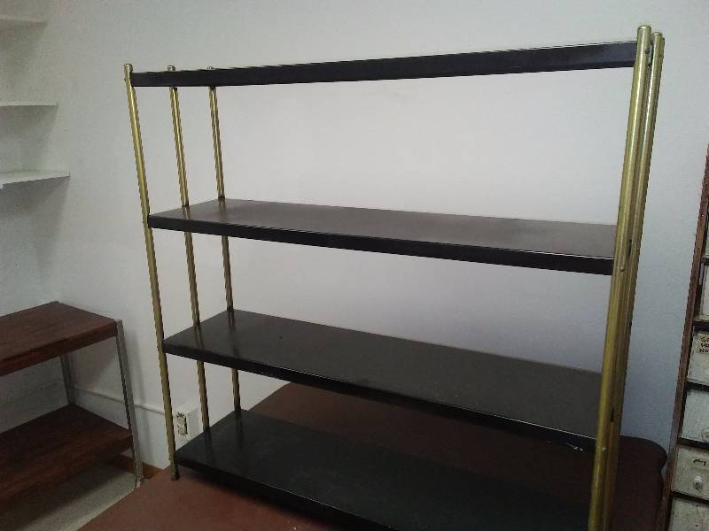 lot 25 image: Retro Metal Shelf Unit, light and easy to move, sturdy condition  36 x 36 x 10 inches