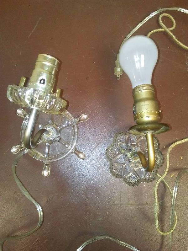 lot 31 image: Nautical and Traditional Vintage Glass Wall Sconce (2), working