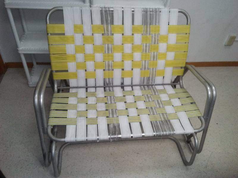 lot 49 image: Vintage Aluminum Webbed Patio Glider, love seat
