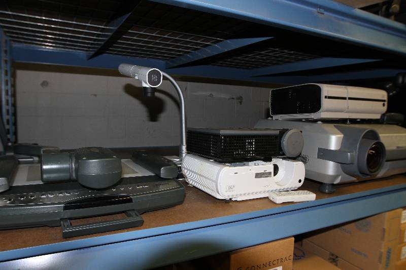 lot 75 image: HUGE 8 Shelf Lot of PartsRepair Projectors and Document CameraVisual Presenters
