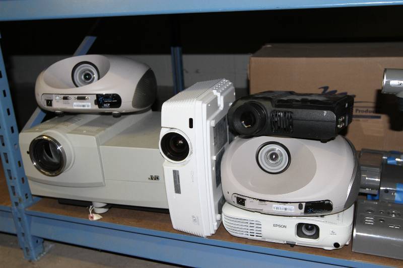 lot 77 image: HUGE 8 Shelf Lot of PartsRepair Projectors and Document CameraVisual Presenters