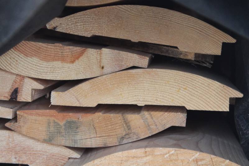 Lot of (Approximately 70) Lake States Lumber North Country Genuine Log Cabin Siding Pine Log Boards