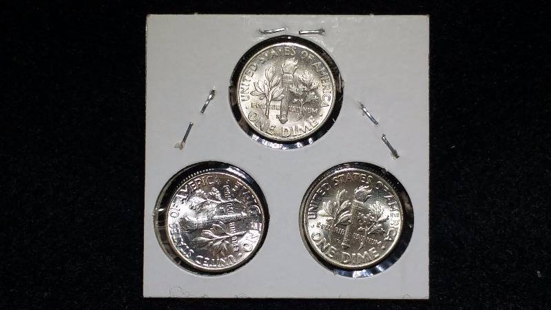 (3) 1951 P, D, S Roosevelt Silver Dimes - High Grade