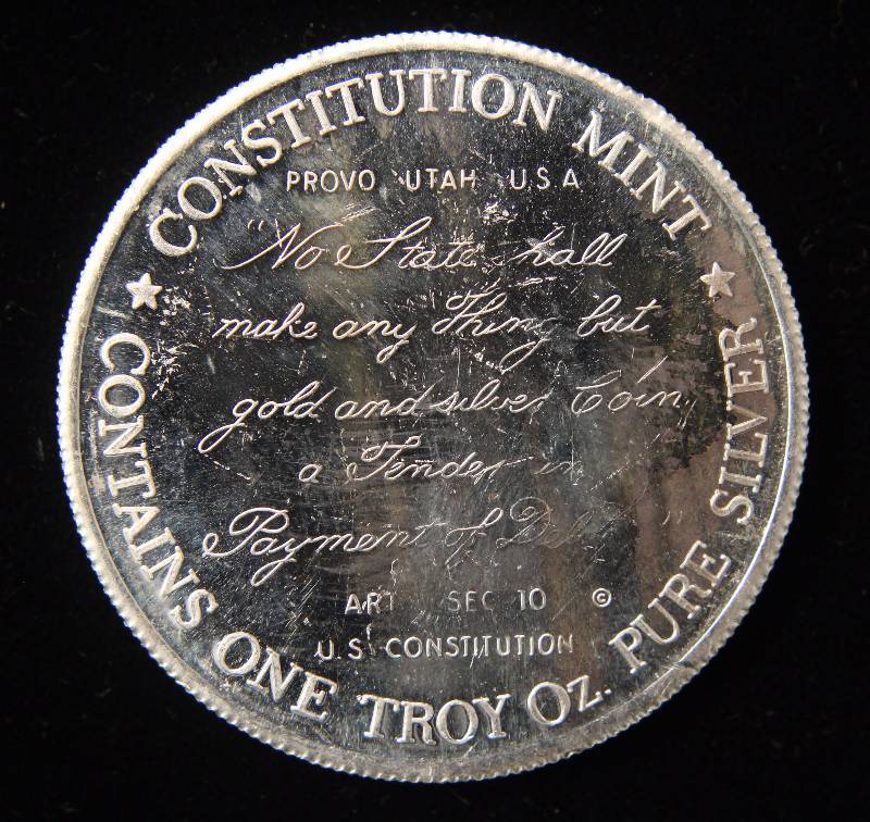 1 TROY OZ. .999 FINE SILVER CONSTITUTION NO STATE SHALL... VINTAGE ROUND