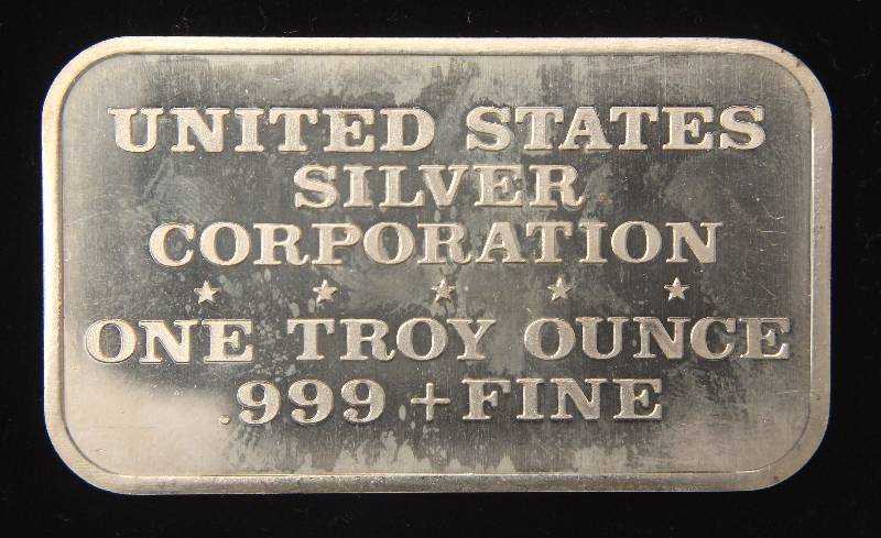1 TROY OZ. .999 FINE SILVER 1974 US SILVER CORP. ARTBAR