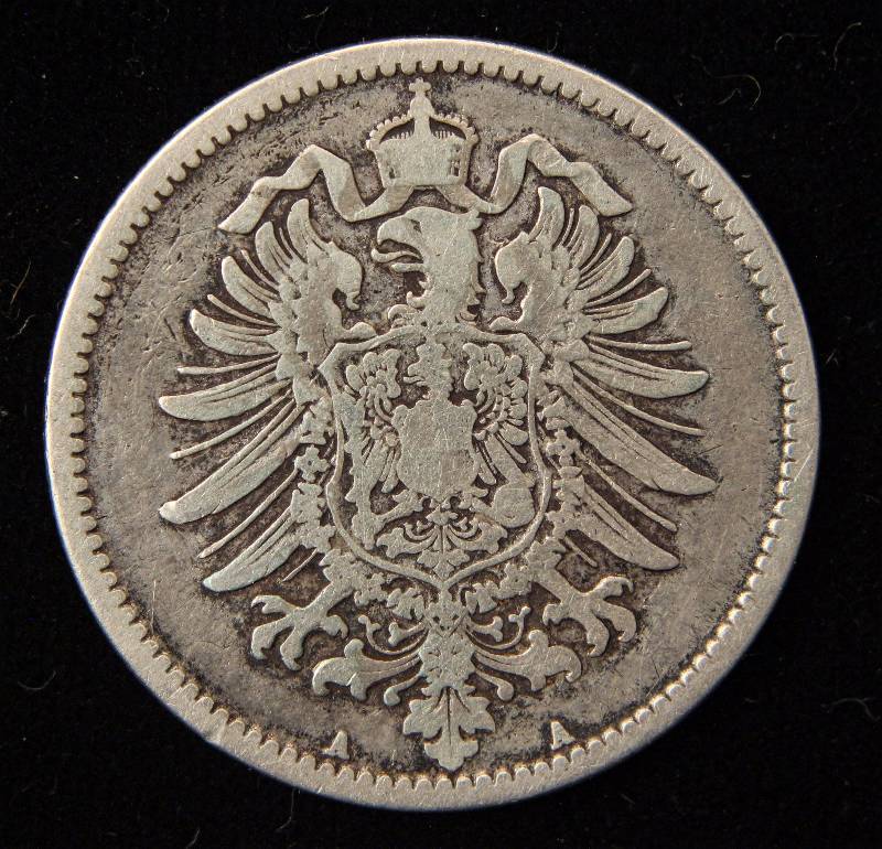 1875 DEUTSCHE REICH SILVER 1 MARK (90% SILVER - 5.55 GRAMS)