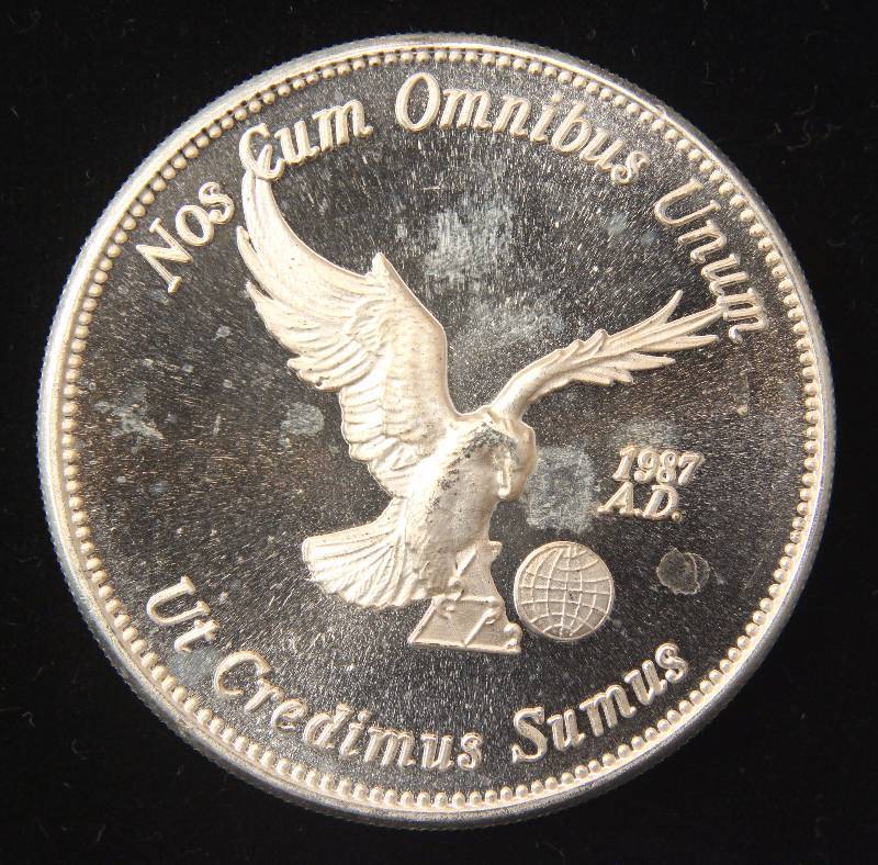 1 TROY OZ. .999 FINE SILVER 1987 IN GOD WE ARE UNLIMITED