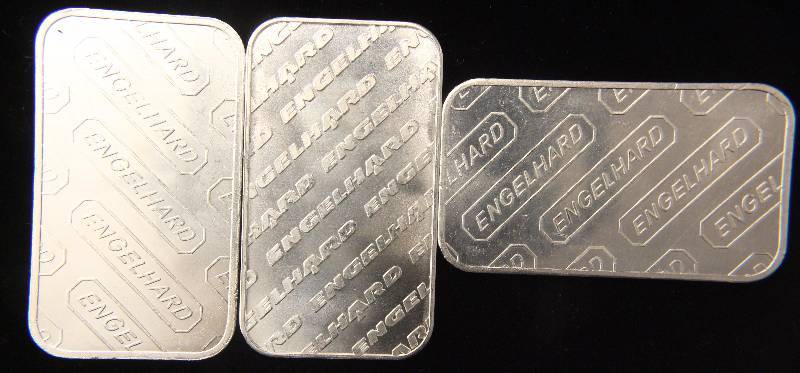 3 DIFFERENT ENGELHARD 1 TROY OZ. .999 FINE SILVER BARS