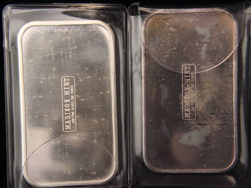 GROUP OF 2 - 1 TROY OZ .999 FINE SILVER BARS FROM THE MADISON MINT 1973