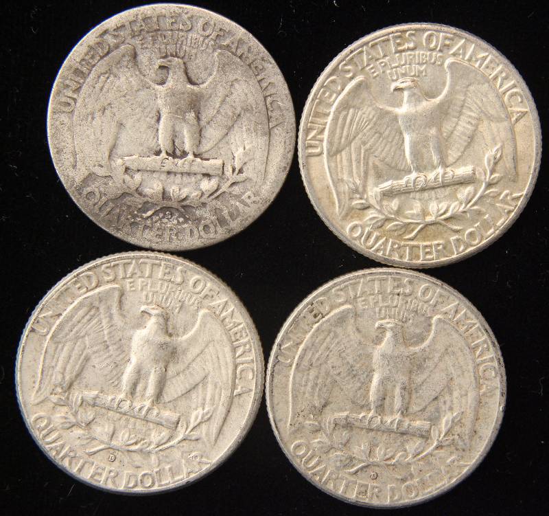 GROUP OF 4 SILVER WASHINGTON QUARTERS AS PICTURED