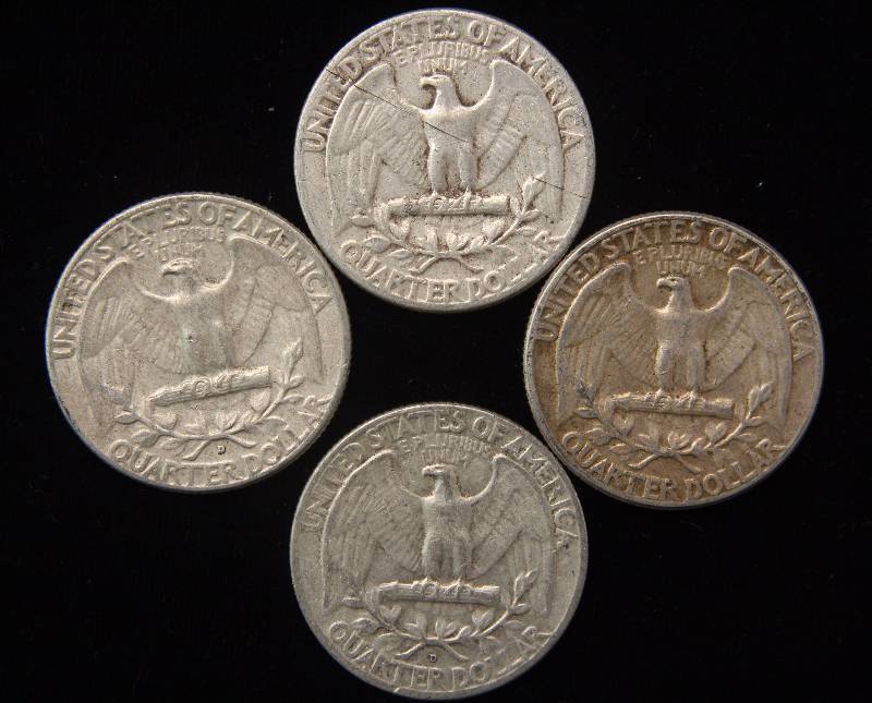 GROUP OF 4 SILVER WASHINGTON QUARTERS AS PICTURED