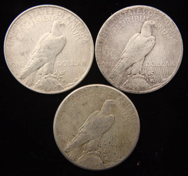 GROUP OF 3 US PEACE SILVER DOLLARS AS PICTURED