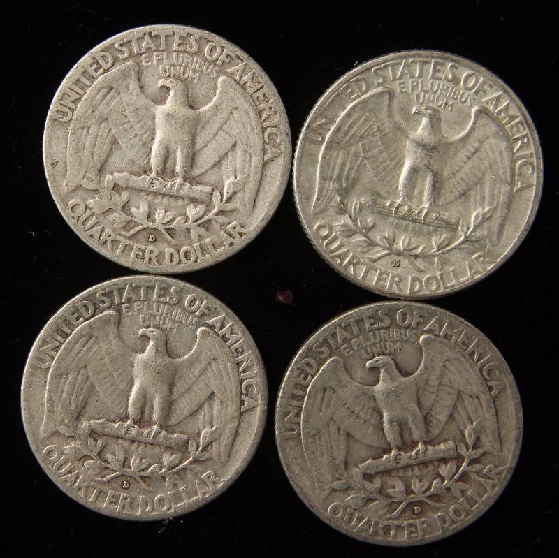 GROUP OF 4 SILVER WASHINGTON QUARTERS AS PICTURED