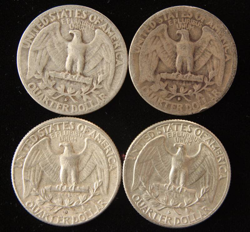 GROUP OF 4 SILVER WASHINGTON QUARTERS AS PICTURED