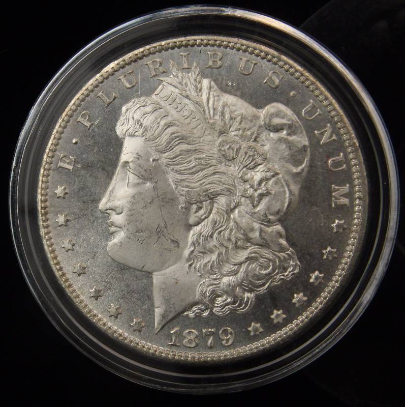 1879-S MORGAN SILVER DOLLAR BU - PROOF LIKE IN AIRTITE HOLDER
