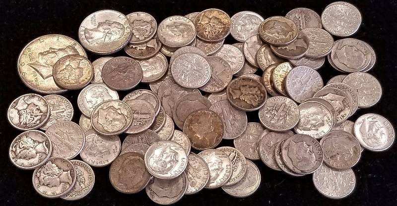 7.4 TROY OZ. MIXED US SILVER COINS (1964 & OLDER) 90% SILVER