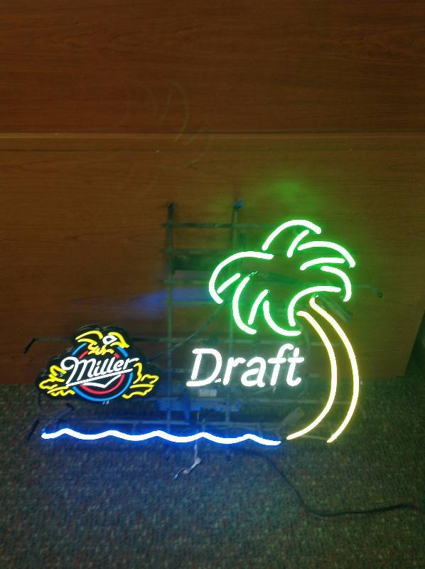 Miller Draft Neon bar sign with palm tree